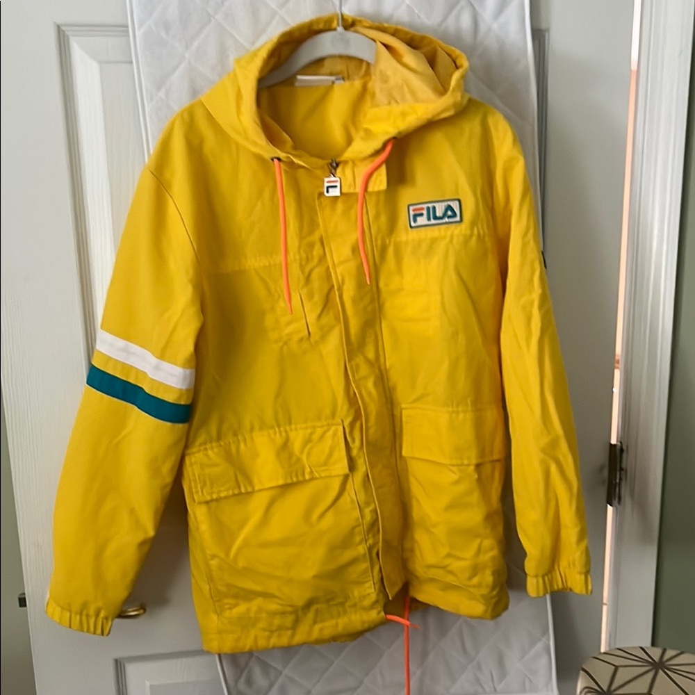 NWOT FILA for Urban Outfitters Women’s Bright Yellow Hooded Rain Jacket